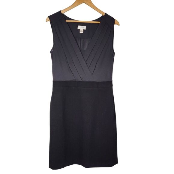 LOFT Black Sleeveless Dress Pencil Sheath Short Wrap Sheer Silk Fitted Classic 8 - Picture 15 of 16